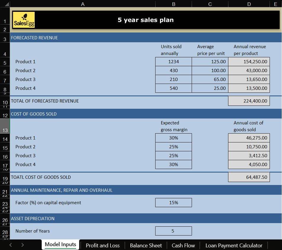 5-Year Financial Projection Statement :Excel File