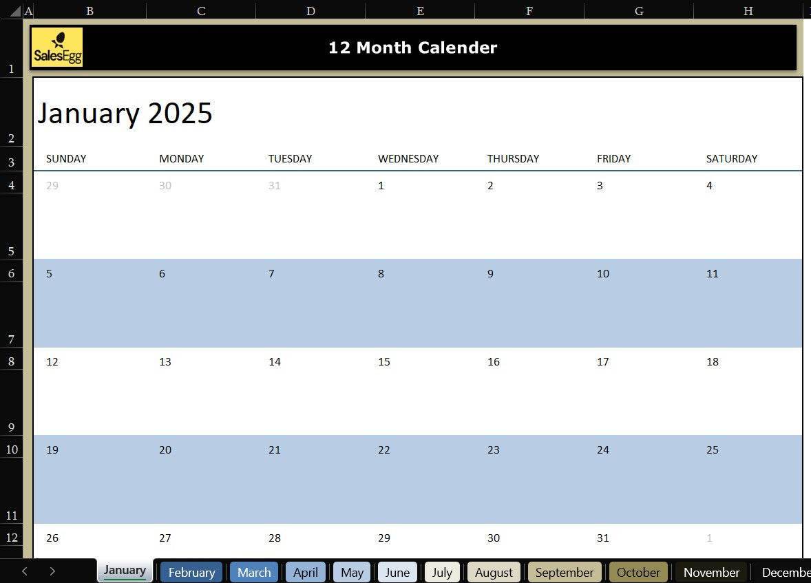 12-Month Planner Template excel file