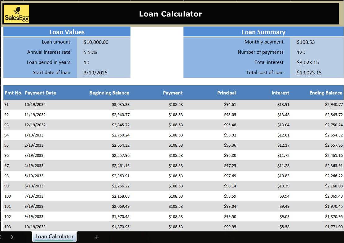 Loan Calculator Excel Template