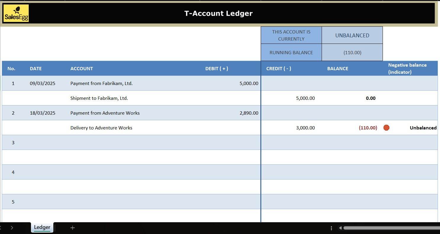 T-Account Ledger Excel Template