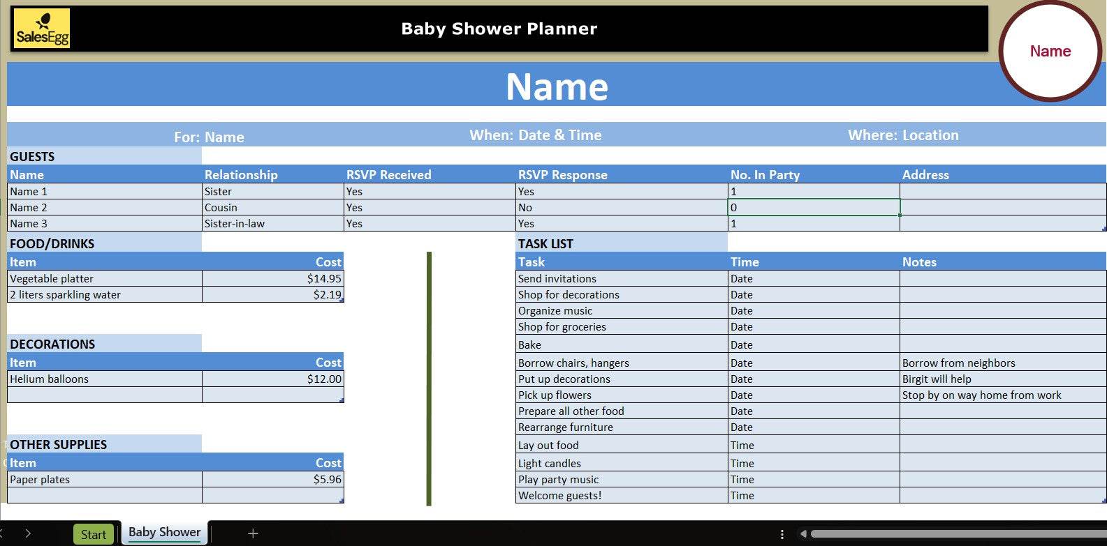 BlissNest: Baby Shower Planner Template