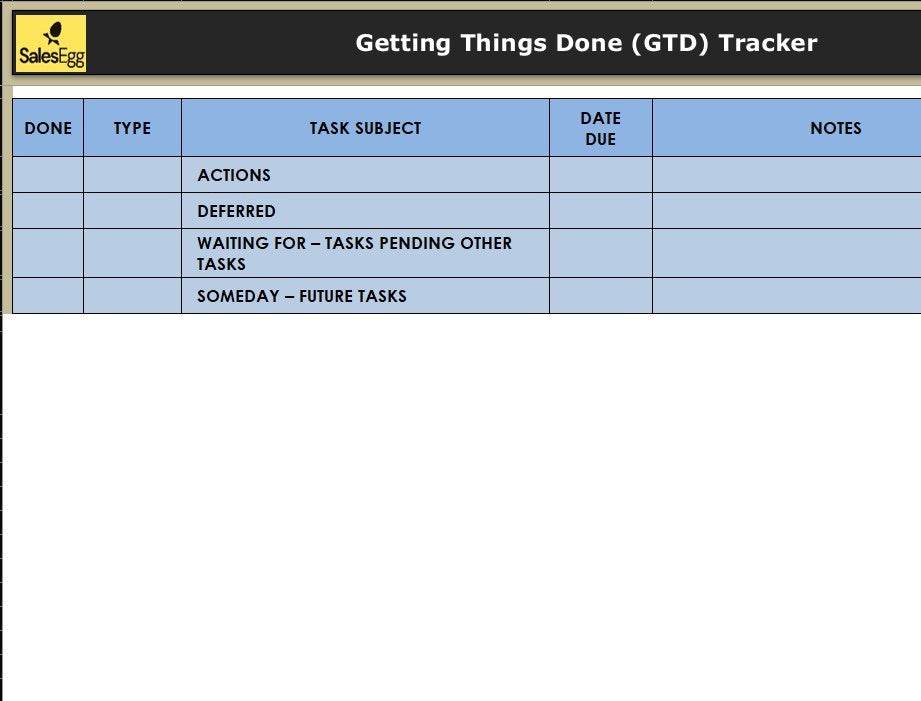 Getting Things Done (GTD) Excel Template