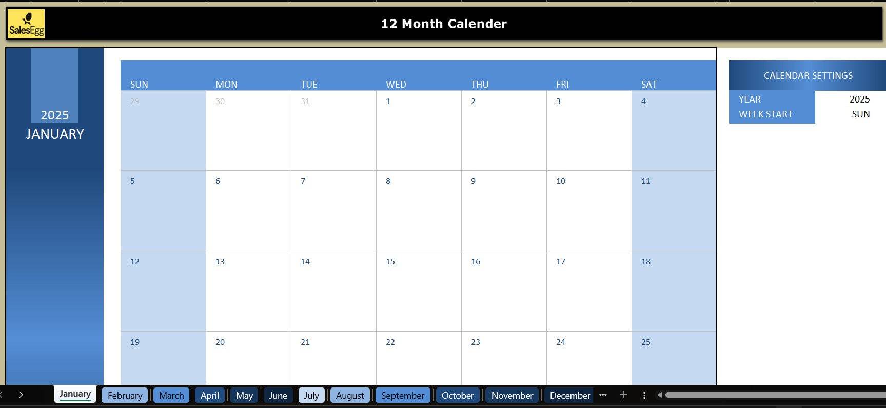 YearMate: Full-Year Editable Calendar Template