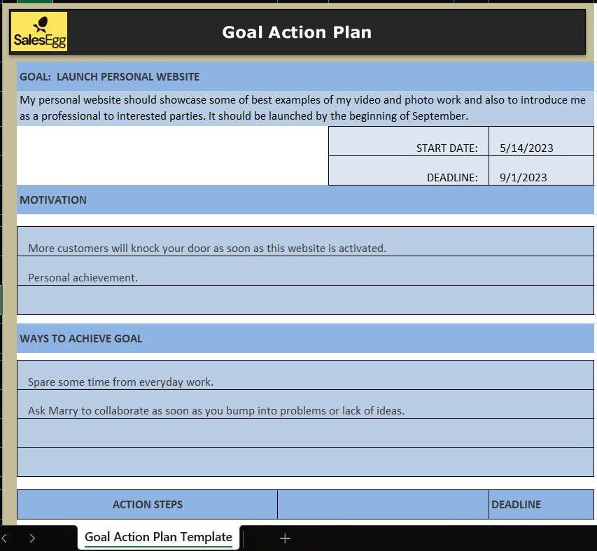 Goal Action Plan Excel Template