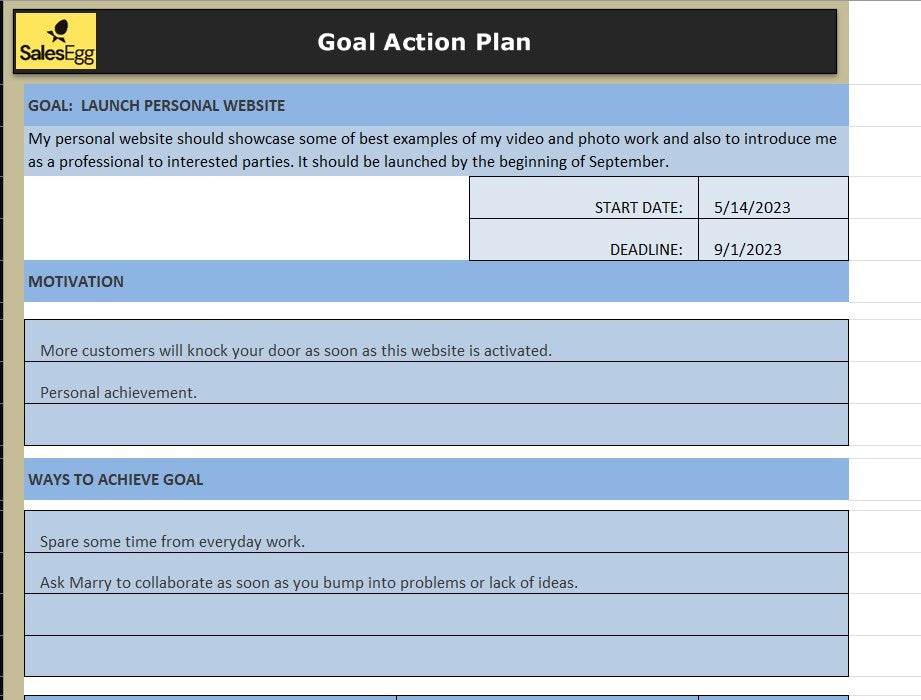 Goal Action Plan Excel Template
