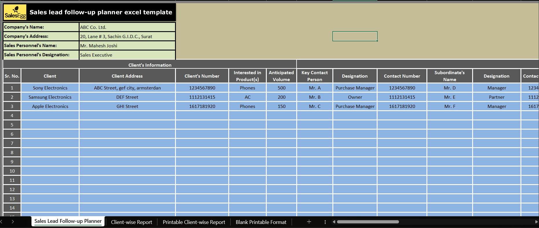 Sales Lead Follow Up Planner