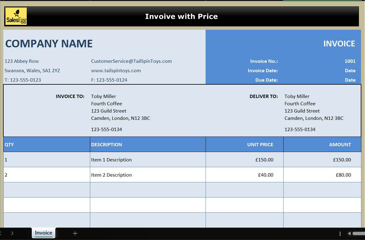 Basic Invoice With Unit Price