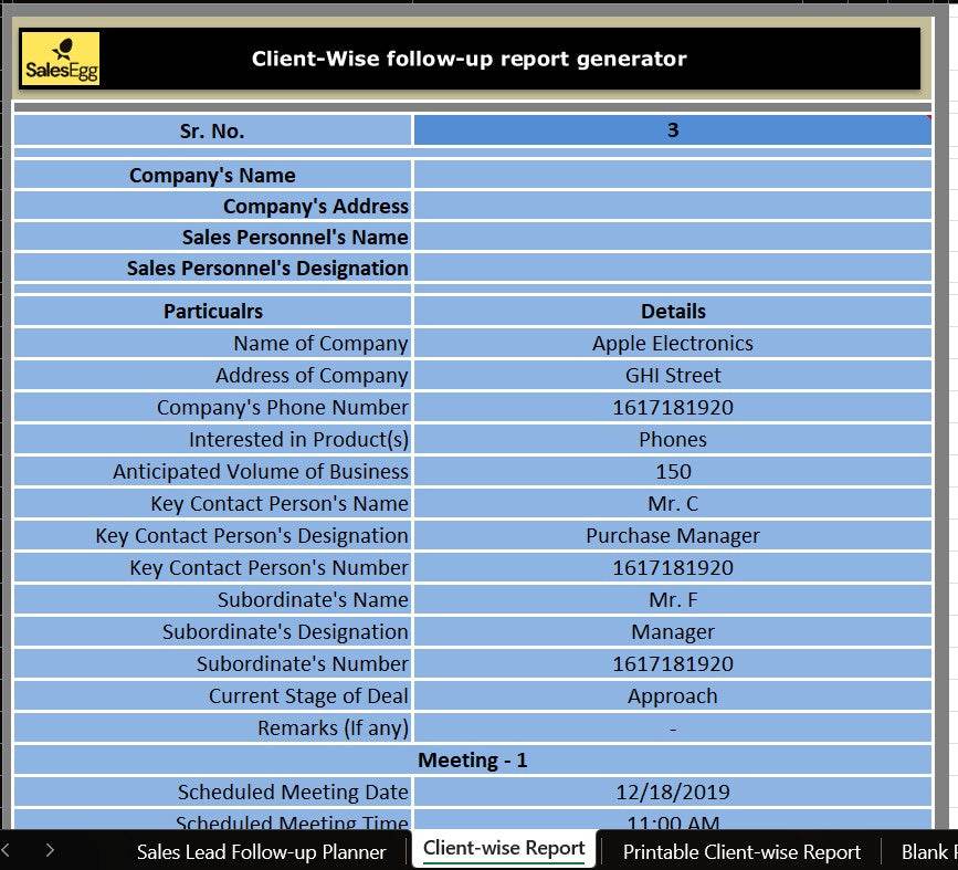 Sales Lead Follow Up Planner
