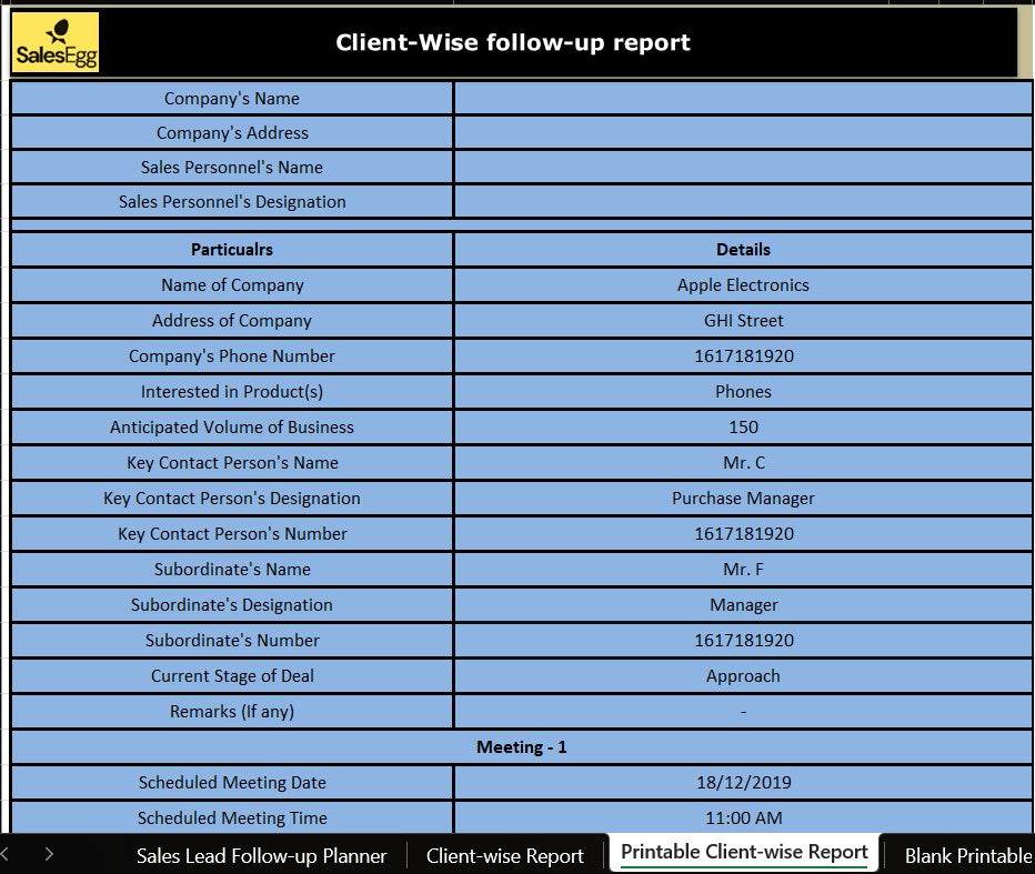Sales Lead Follow Up Planner