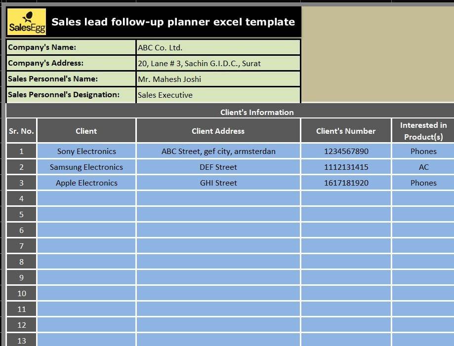 Sales Lead Follow Up Planner