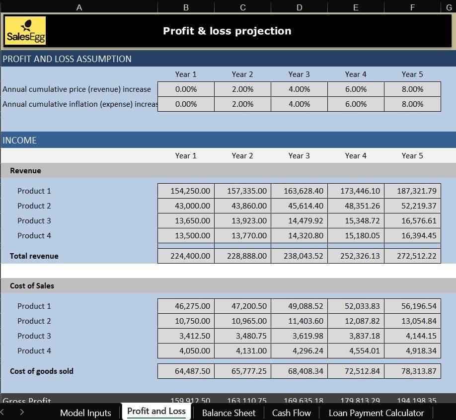 5-Year Financial Projection Statement :Excel File