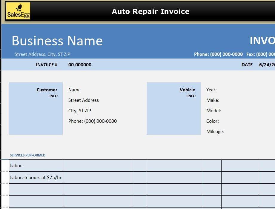 Auto Repair Invoice