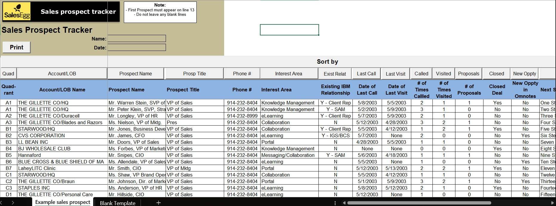 Sales Prospect Tracker Excel Template