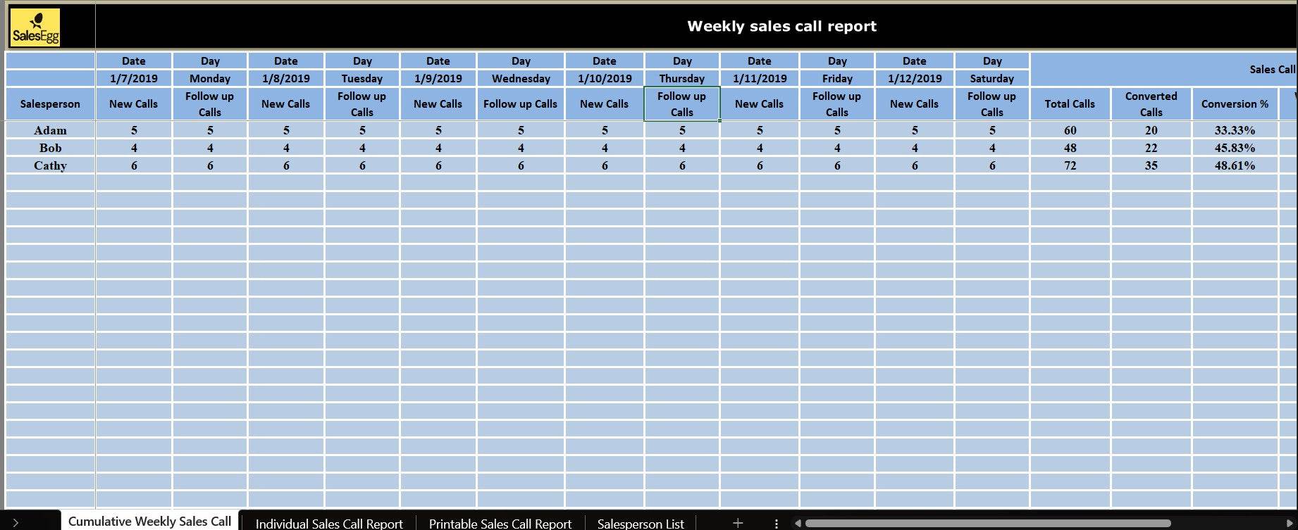 Weekly Sales Call Report