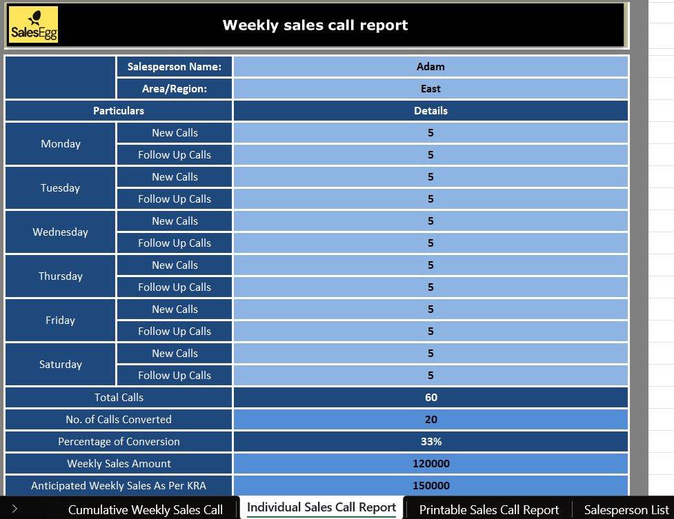 Weekly Sales Call Report