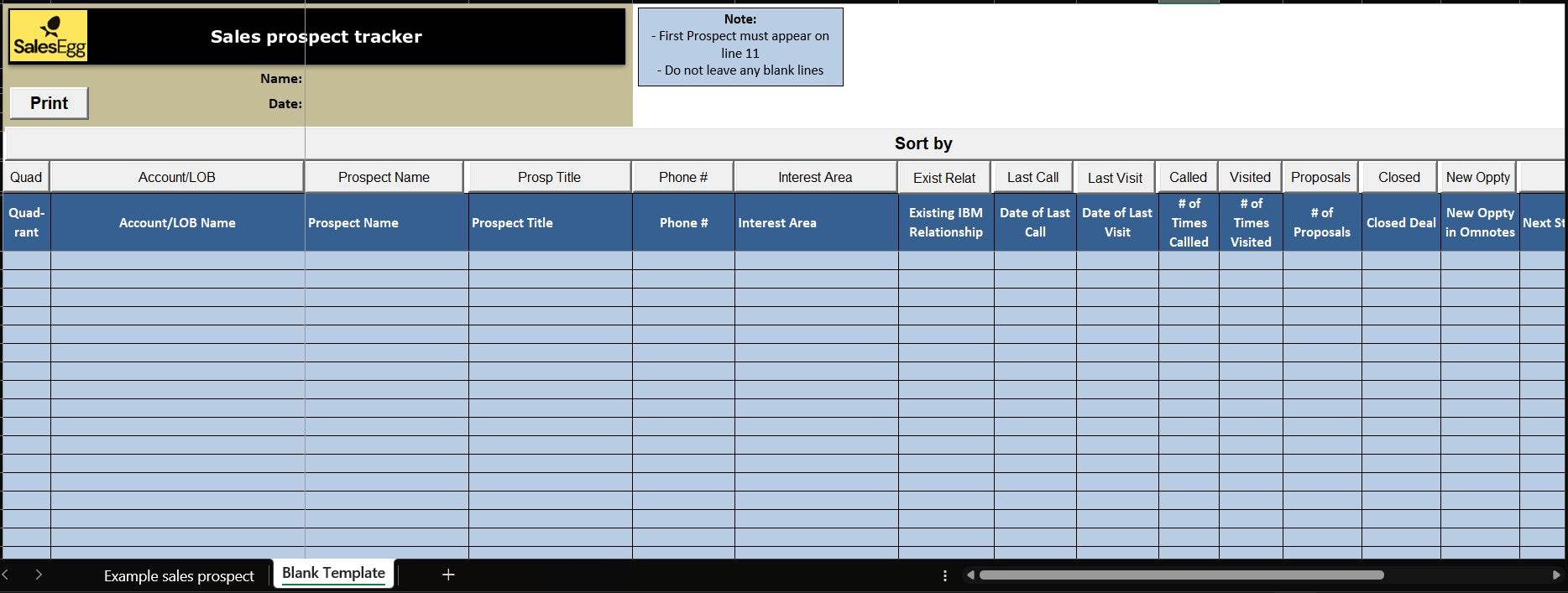 Sales Prospect Tracker Excel Template