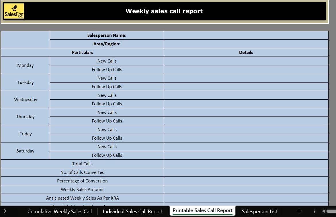 Weekly Sales Call Report
