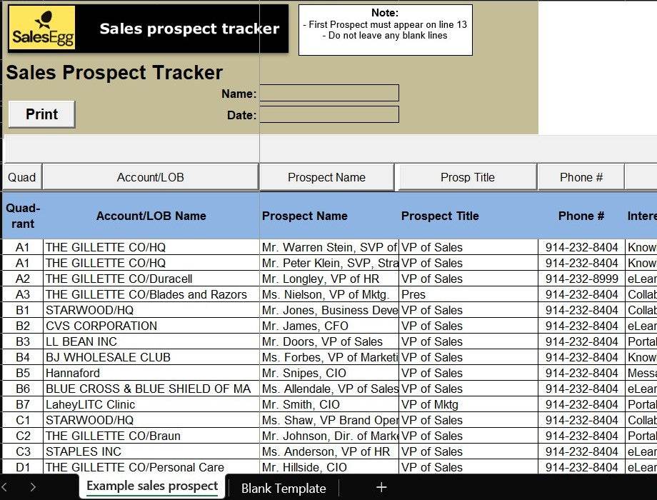 Sales Prospect Tracker Excel Template