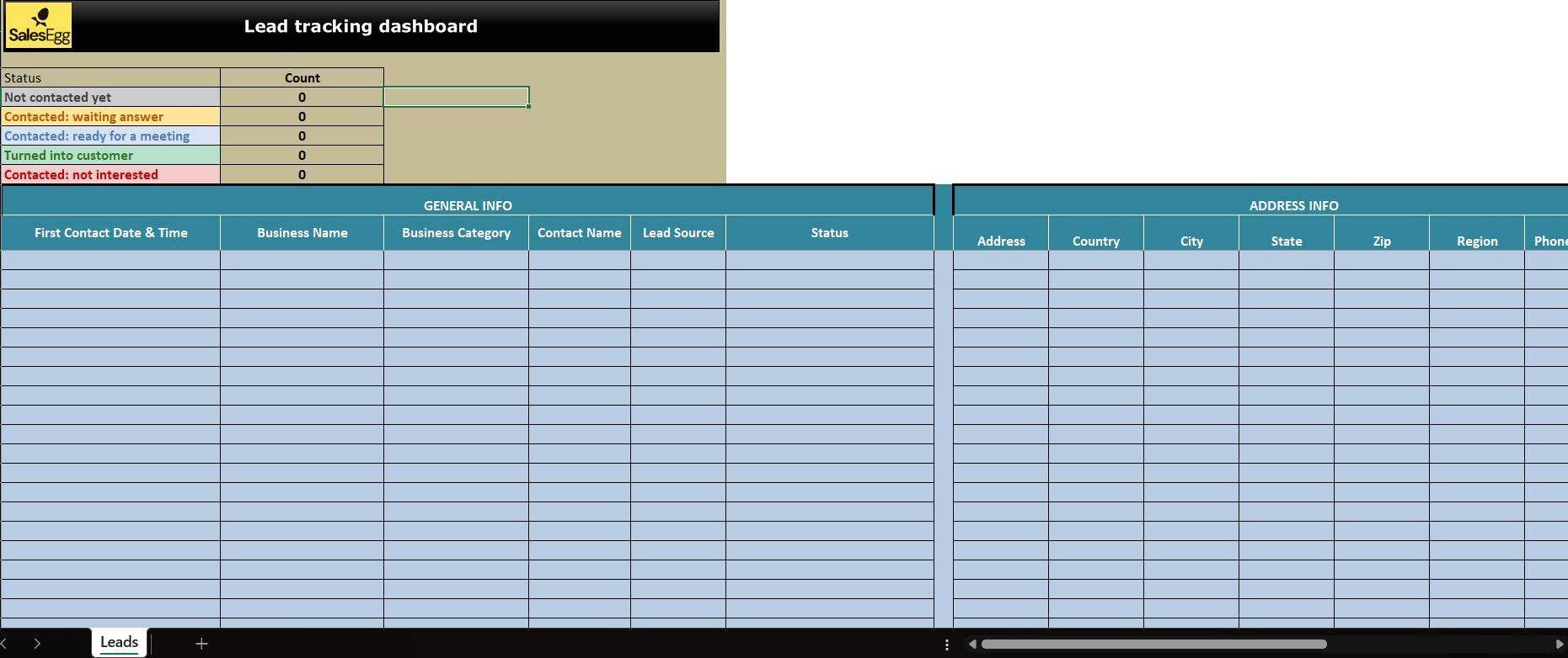 Lead Tracking Dashboard Excel Template