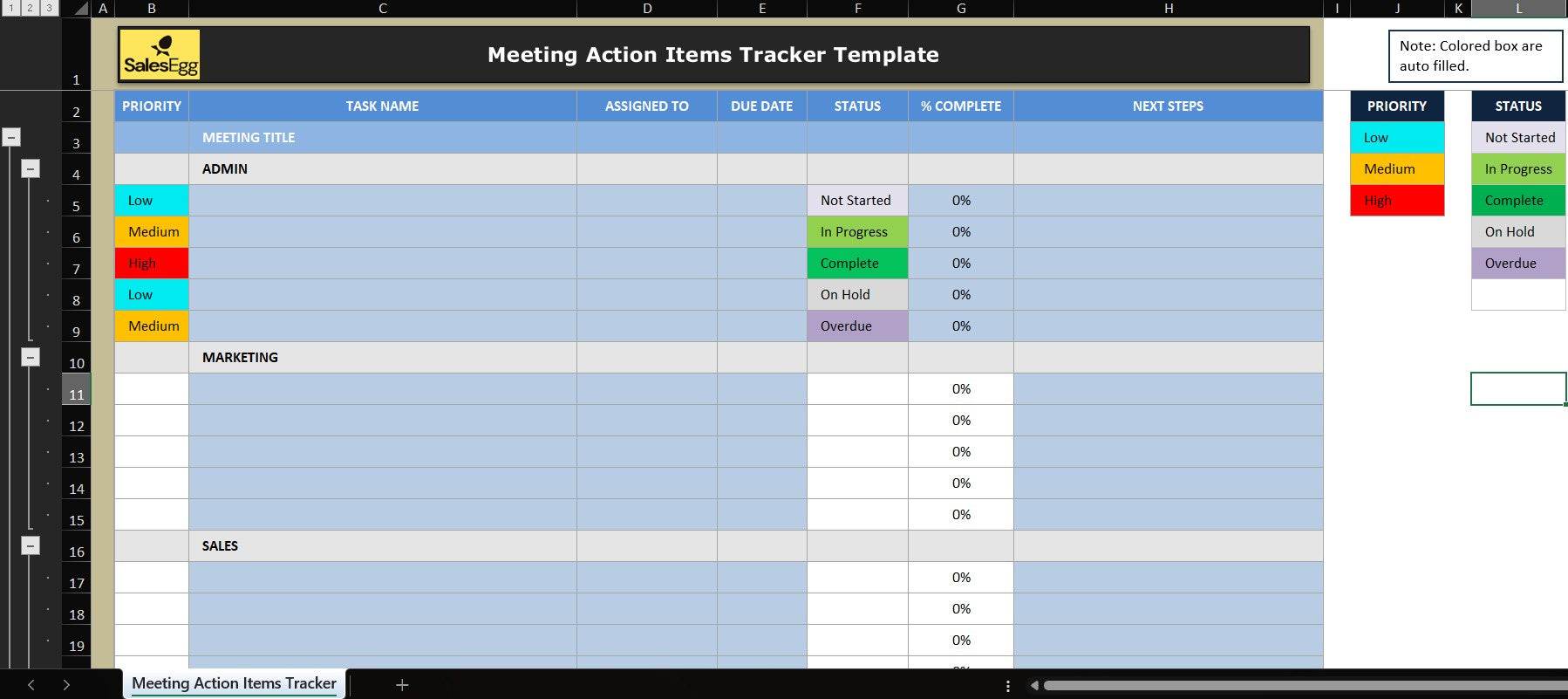 Meeting Action Items Tracker Excel Template