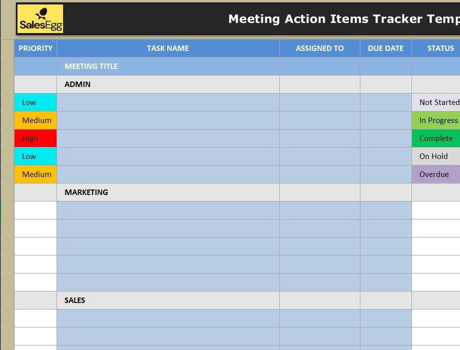 Meeting Action Items Tracker Excel Template