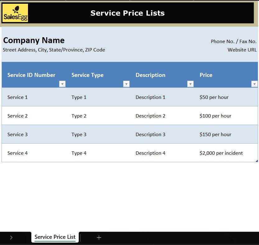 Service Price List