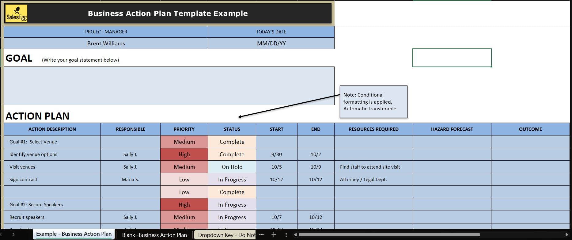 Business Action Plan Excel Template