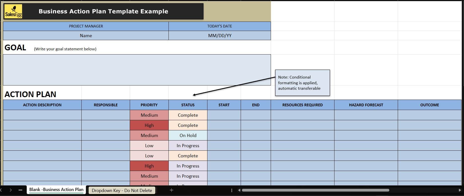 Business Action Plan Excel Template