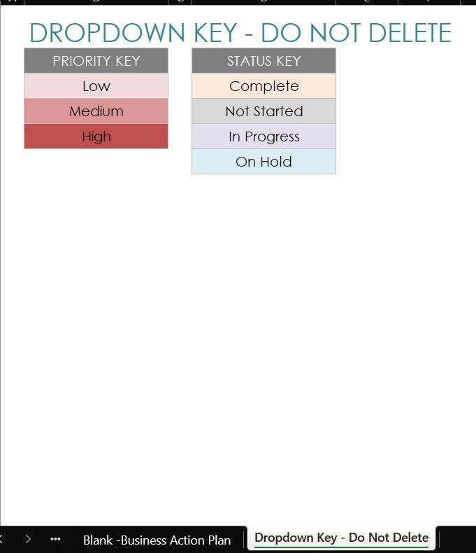 Business Action Plan Excel Template