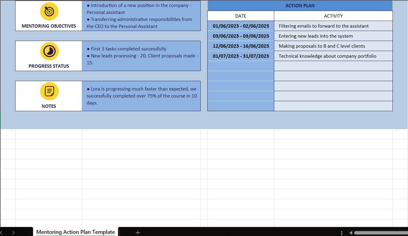 Mentoring Action Plan Excel Template