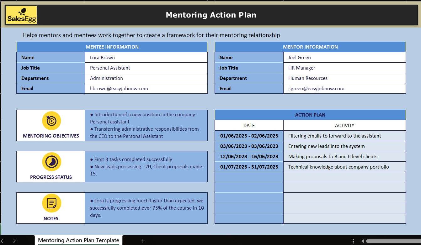 Mentoring Action Plan Excel Template