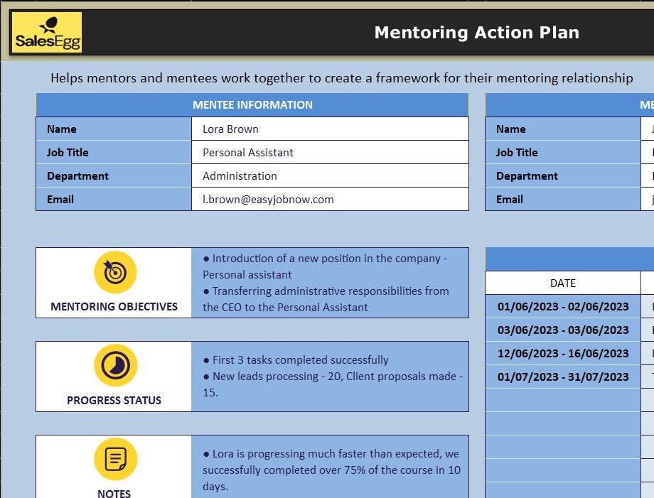 Mentoring Action Plan Excel Template