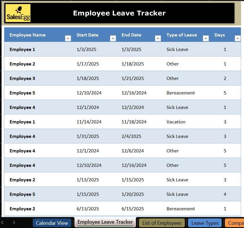 Employee Attendance Tracker Excel Template