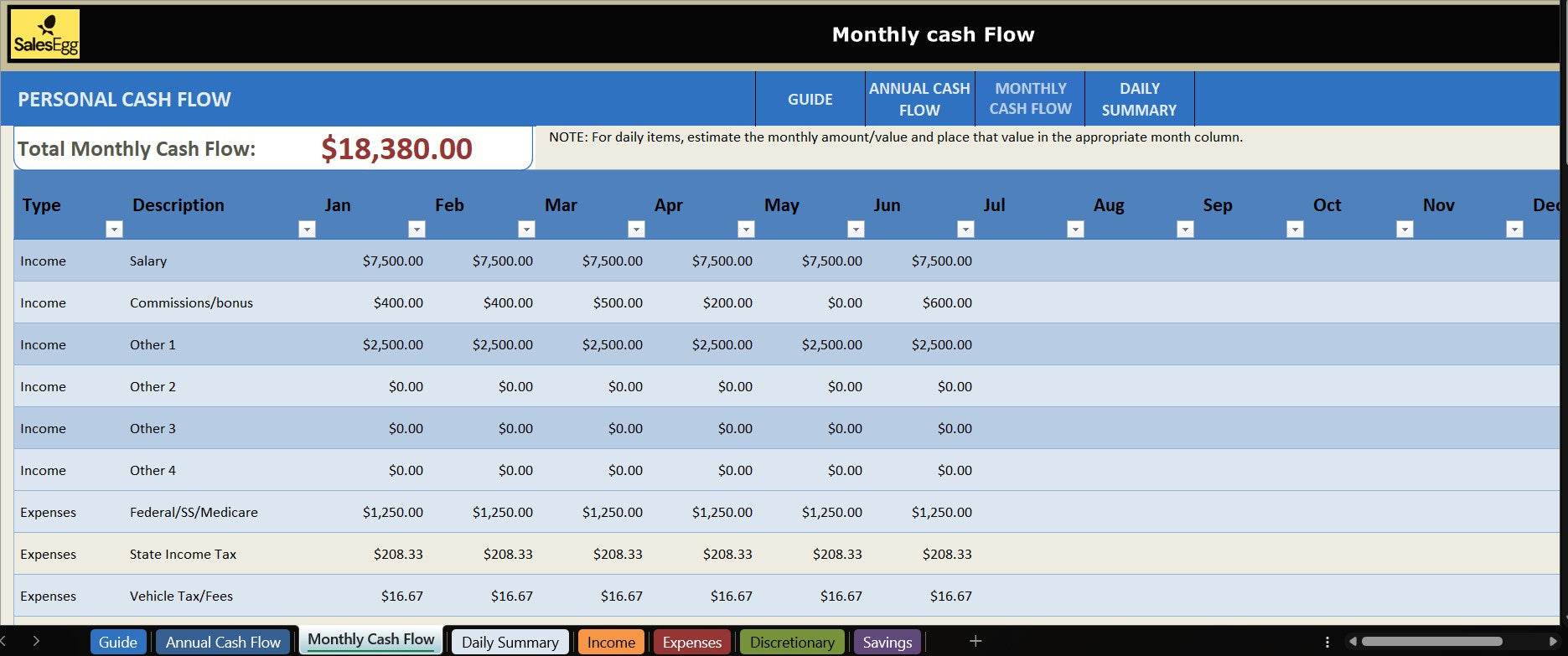 Personal Cash Flow Statement