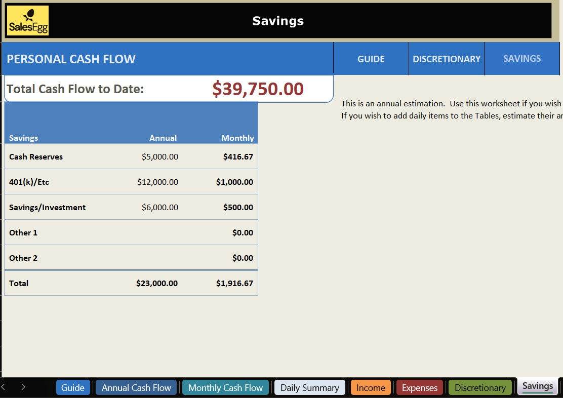 Personal Cash Flow Statement