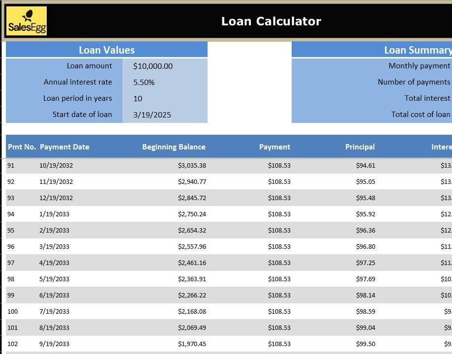 Loan Calculator Excel Template