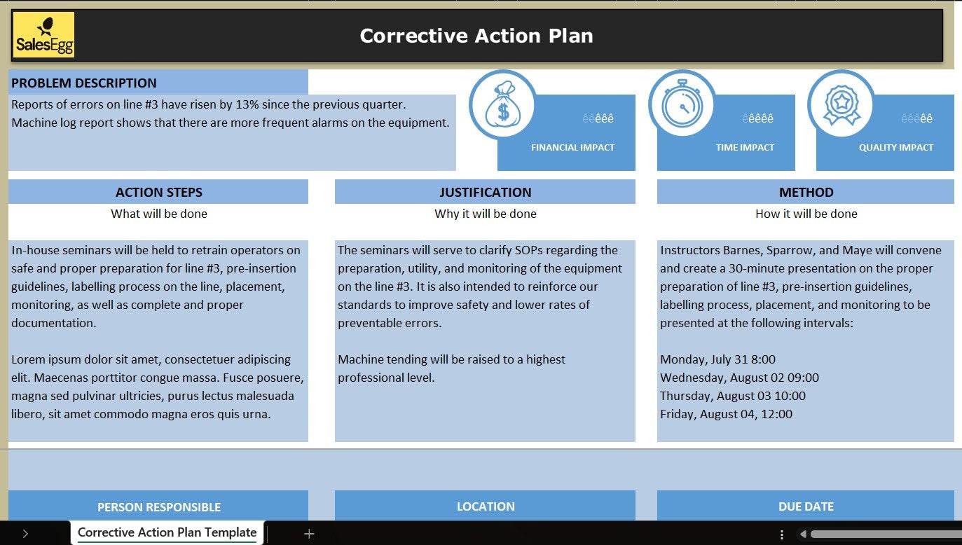 Corrective Action Plan Excel Template