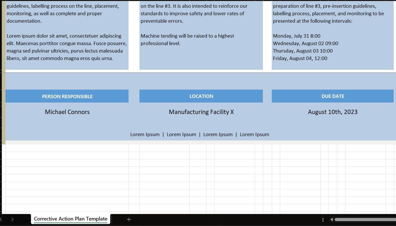 Corrective Action Plan Excel Template