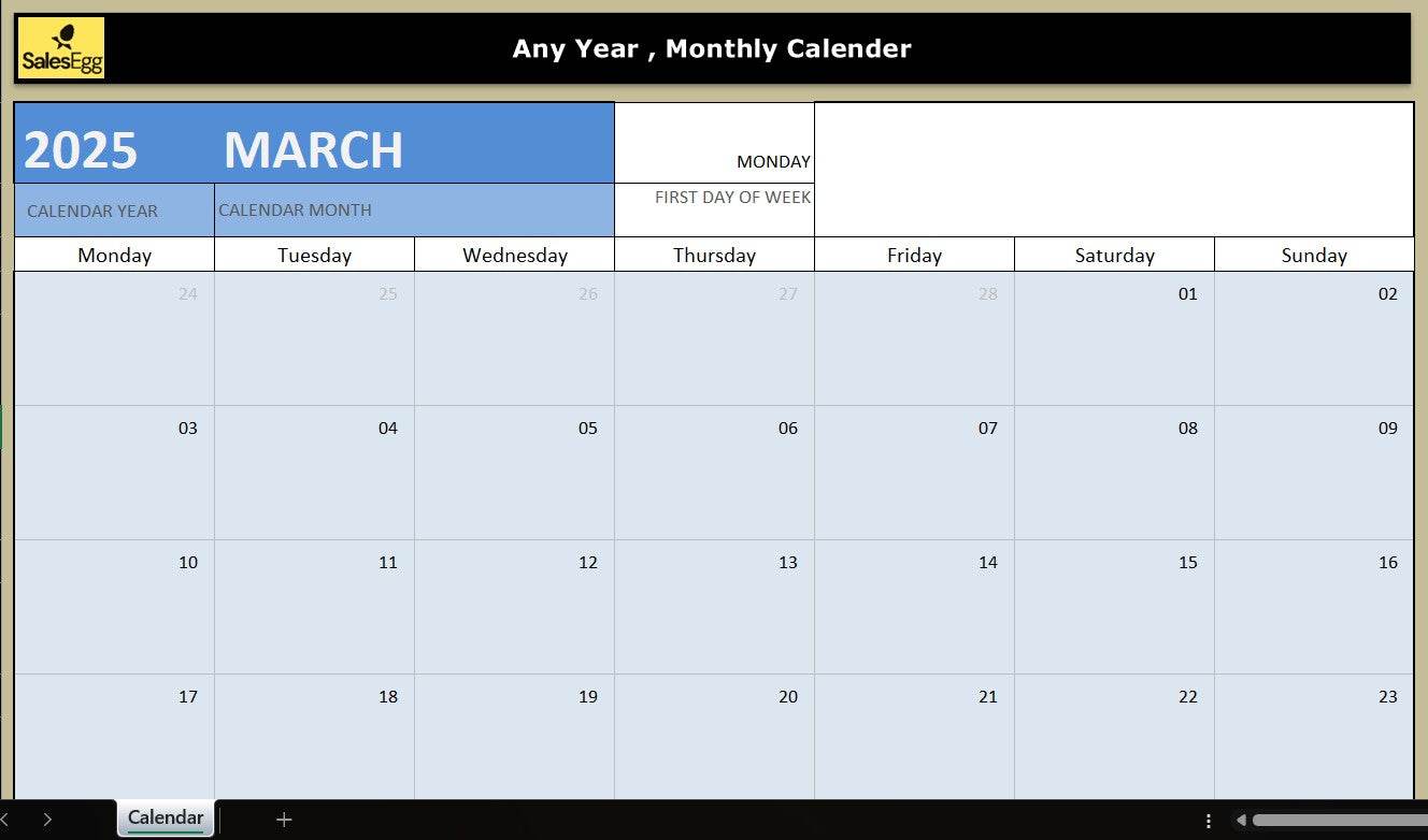 MonoMonth: One-Month Editable Calendar Template