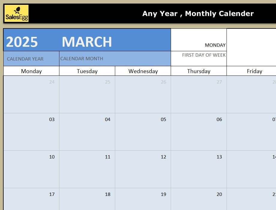 MonoMonth: One-Month Editable Calendar Template