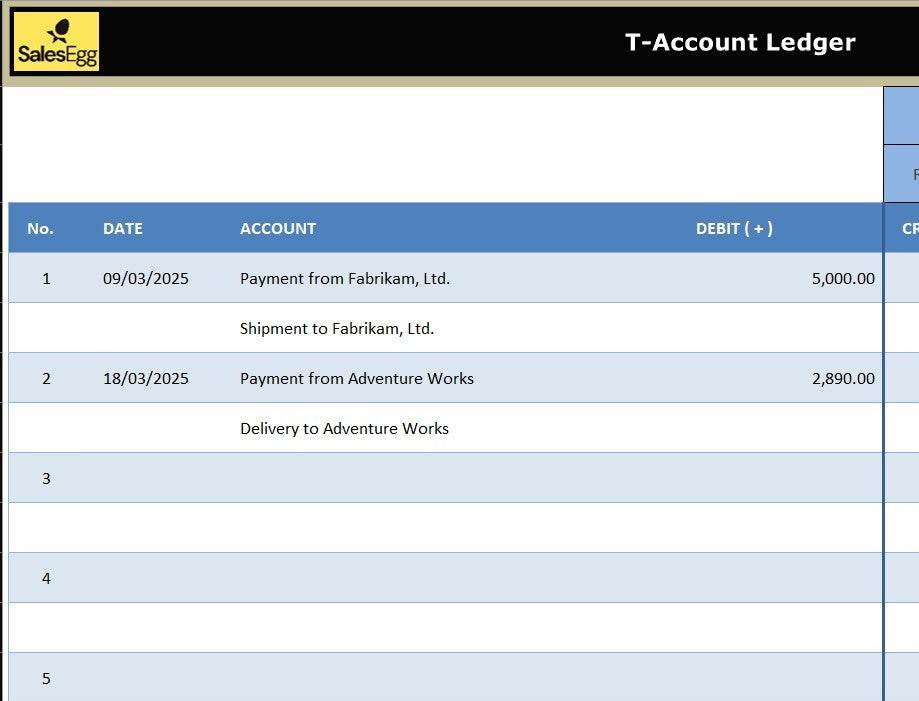 T-Account Ledger Excel Template