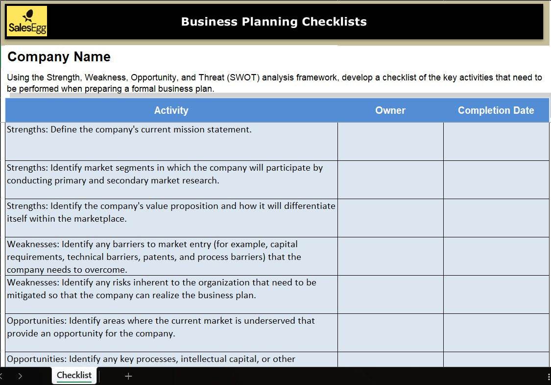 BizBoost: Business Plan Checklist Workbook