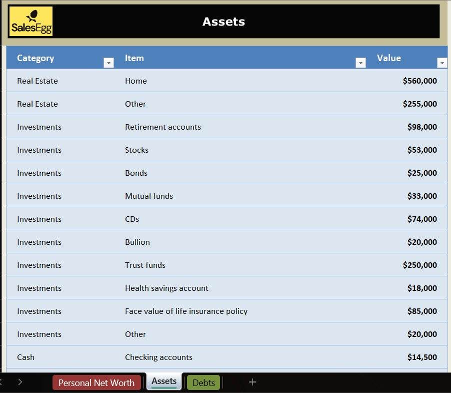 Personal Net Worth Calculator