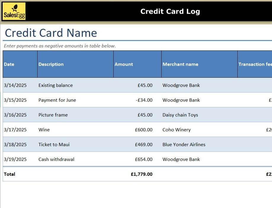 Credit Card Log
