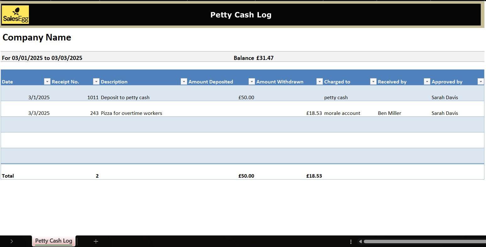 Petty Cash Log