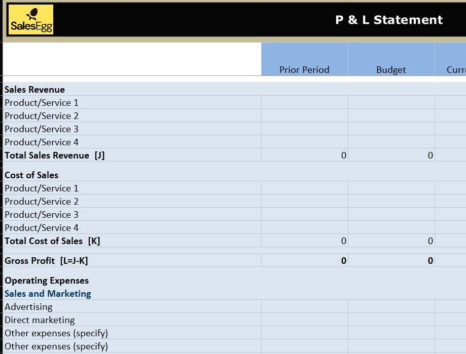 Profit And Loss Statement in Relation to Budget