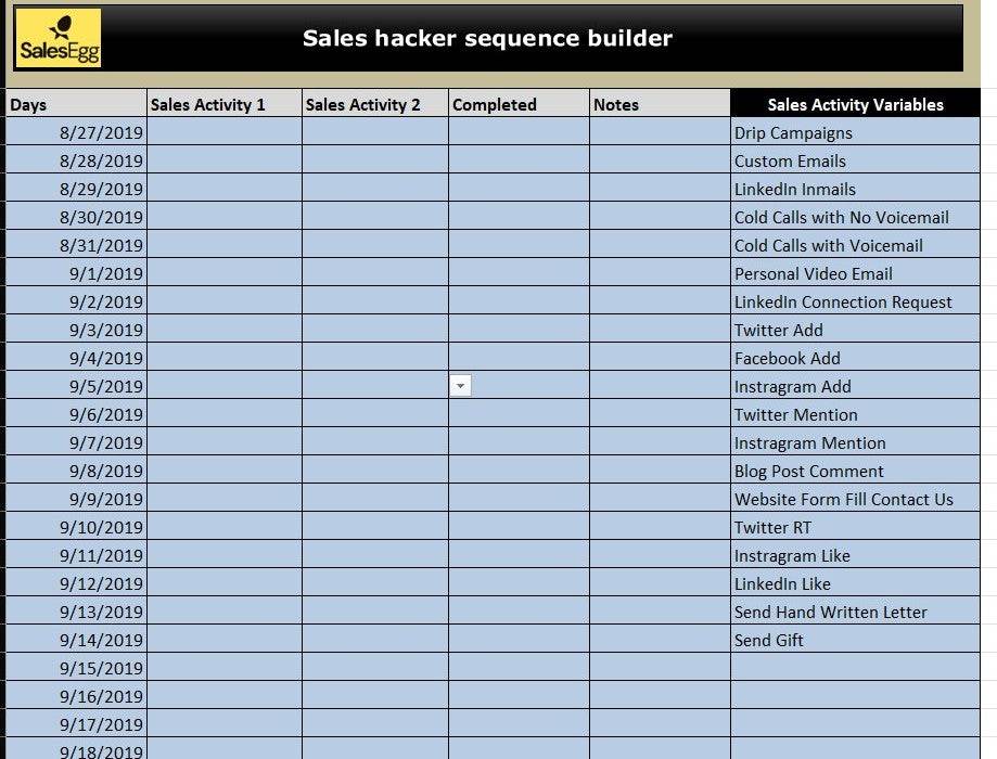 Sales Sequence Builder Excel Template