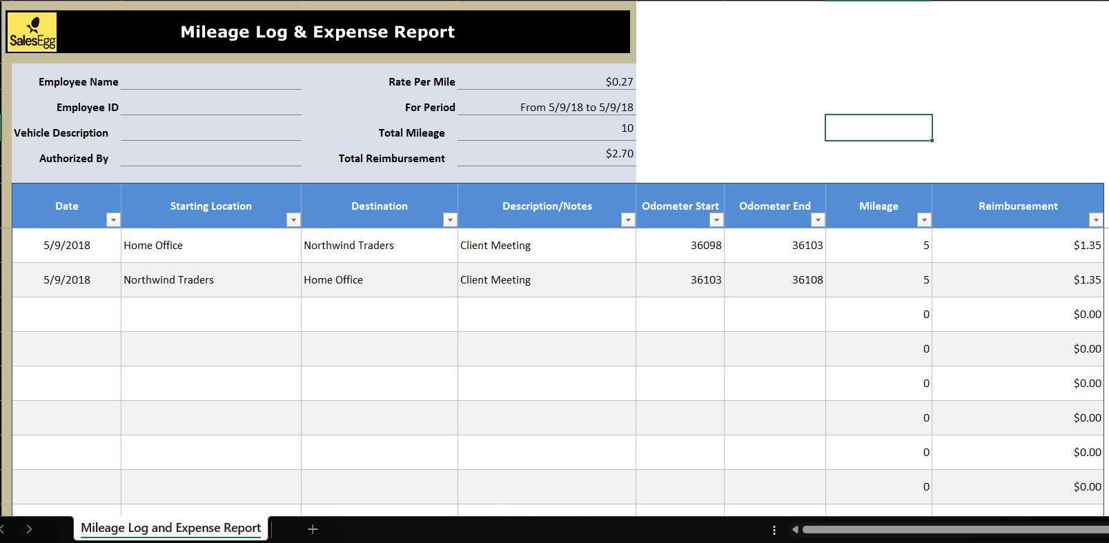 Mileage and Expense report