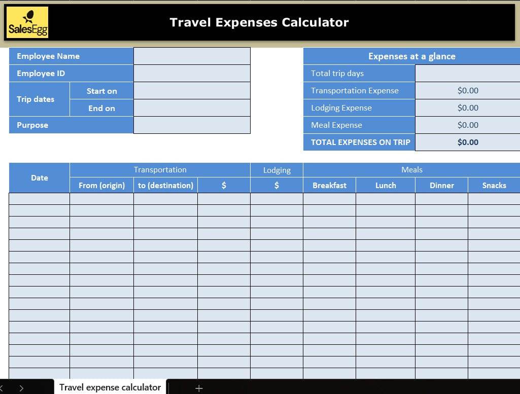 Business Travel Expense Log